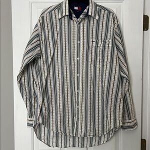 Tommy Hilfiger men's retro striped long-sleeve cotton button-down shirt